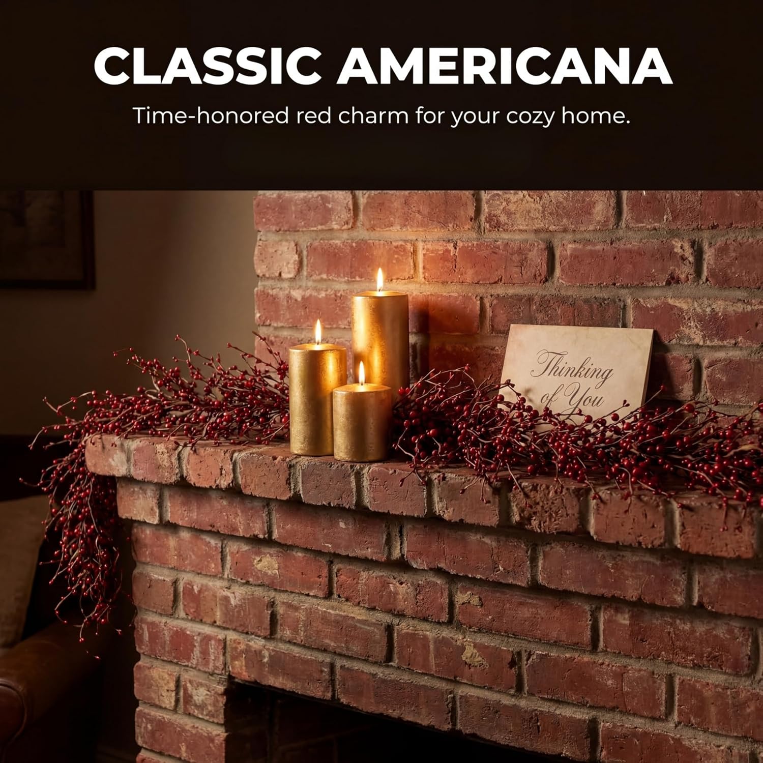 60 Inch (5FT) Rustic Red Pip Berry Garland for Fireplace Mantel & Table Runner, Flexible Wired Artificial Vine, Christmas & Americana Farmhouse Décor Everyday Décor