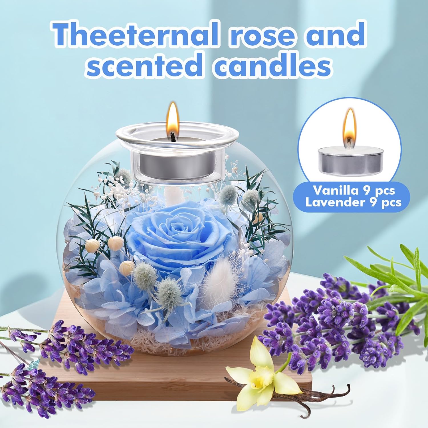 Valentines Birthday Gifts for Women Preserved Roses in Glass Dome with Scented - Romantic Preserved Flower for Women, Girlfriend, Wife, Mom, Grandma, Sister, Her-Blue - Image 7