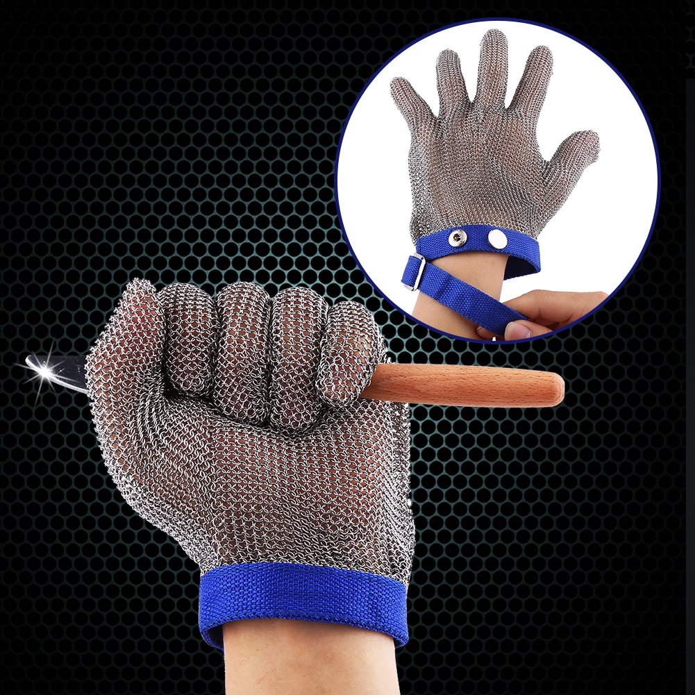 Walfront 1 Pieza Guante de Malla de Metal, Cortes 5 ° Nivel de Protección Guantes de Acero Inoxidable Resistentes a Cortes Guantes de Trabajo para Protección Contra