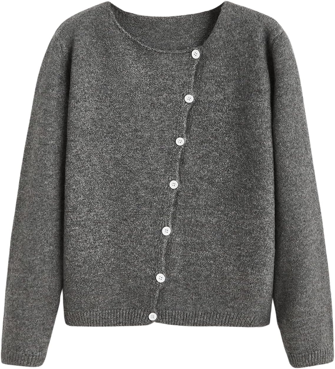 SHENHE Women's Asymmetrical Button Down Cardigan Long Sleeve Crewneck Knitted Sweater Trendy Cozy Clothes