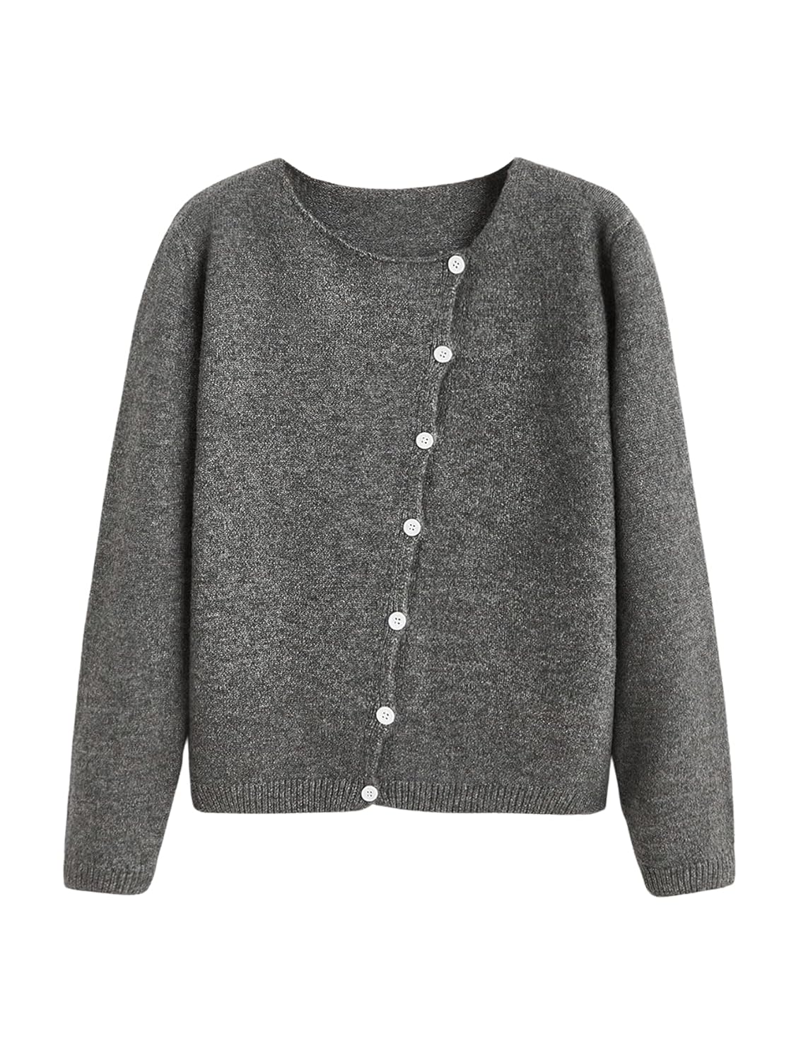 SHENHE Womens Asymmetrical Button Down Crewneck Cardigan Long Sleeve Casual Sweater