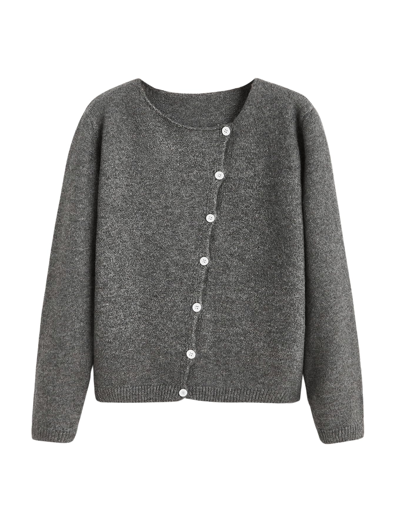 SHENHE Womens Asymmetrical Button Down Crewneck Cardigan Long Sleeve Casual Sweater