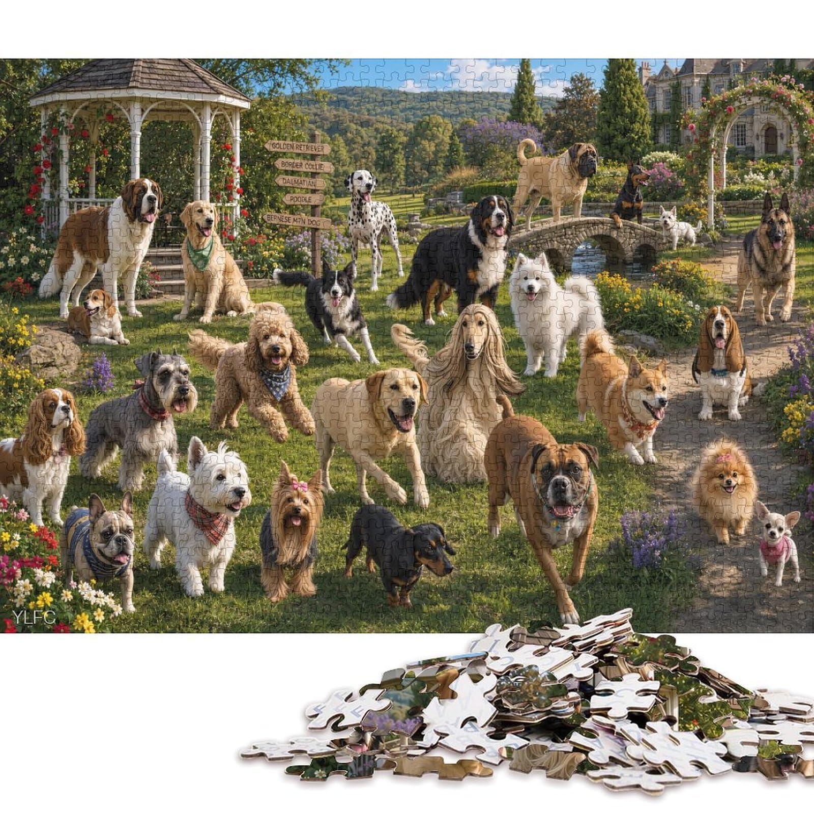 Dog Breeds Group Portrait 1000 Piece Wooden Jigsaw Puzzle,Wood,Impossible Challenge,Adults & Kids 14+,Home Wall Decor,Gift Idea,Educational Toy,Stress Relief (75x50cm)