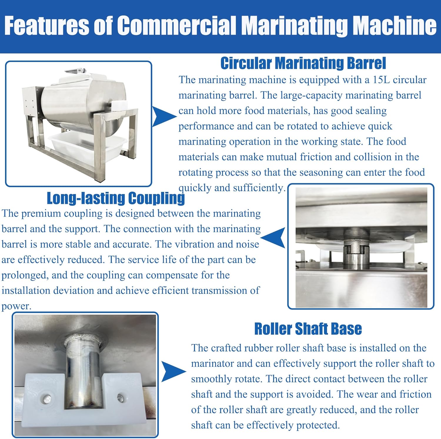 Commercial Meat Tumbler Marinator 110V Stainless Steel Marinating Machine 15L Circular Barrel with Digital Timer (0-99 Min) 3 Speeds Bidirectional Rotation for Meat Poultry Seafood Vegetables