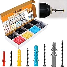 Homdum Assorted Black Dry Wall Screws with Nylon Plugs/Gitti DIY Home Maintenance Kit 5 Sizes 25 mm to 50 mm (Pack of 460 Pieces)
