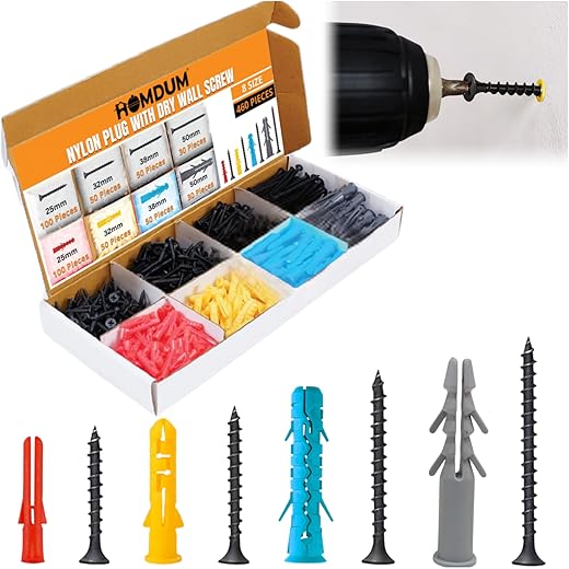 Homidum Black Dry Wall Screws + Nylon Plugs 25 mm