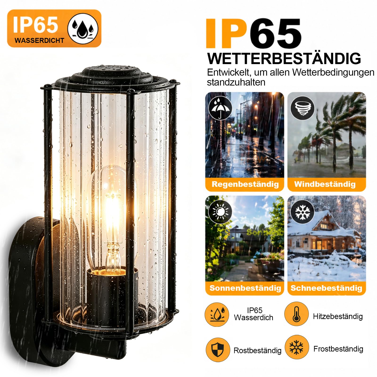 Glitzerlife Wandlampe Aussen Außenleuchte Innen - 2ER Aussenlampe Wand E27 IP65 Wandleuchte Schwarz Außenbeleuchtung Außenwandleuchte für Terrasse Balkon Hauswand Garten MAX.40W ohne Leuchtmittel
