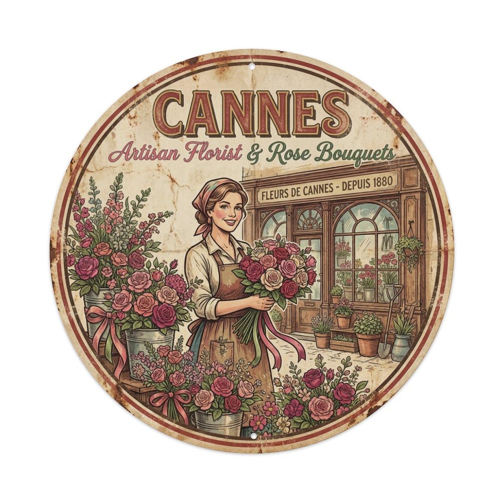 France Cannes Artisan Florist Rose Bouquets Travel Metal Tin Sign