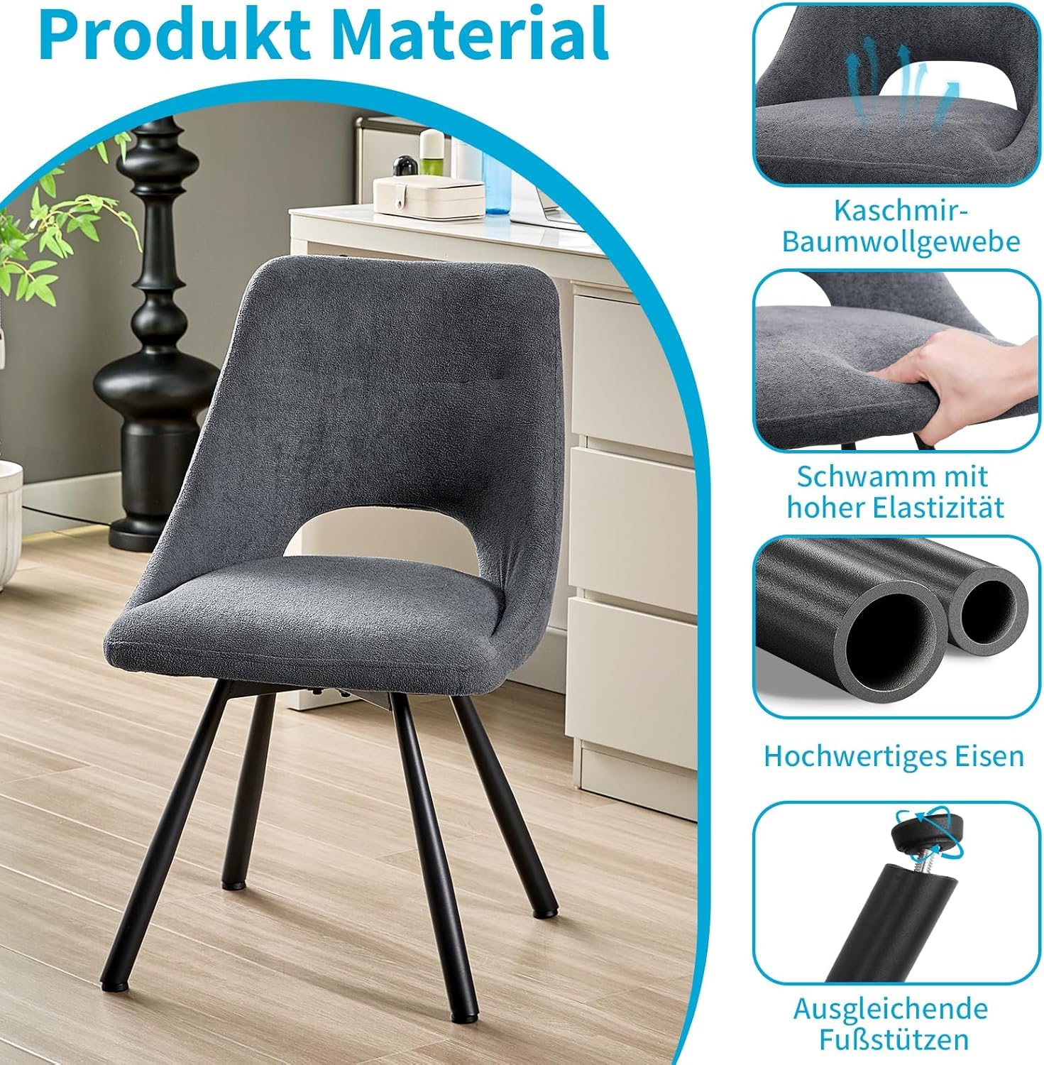 LEWE Essgruppen Esstisch mit 4 Stühlen, 160 x 80 x 75 cm Rechteckig Esstisch aus Holz mit 4 Esszimmerstühle, Drehbar 360°, Durchbrochene Rückenlehnel, Gepolstert, für Küche Esszimmer und Wohnzimmer