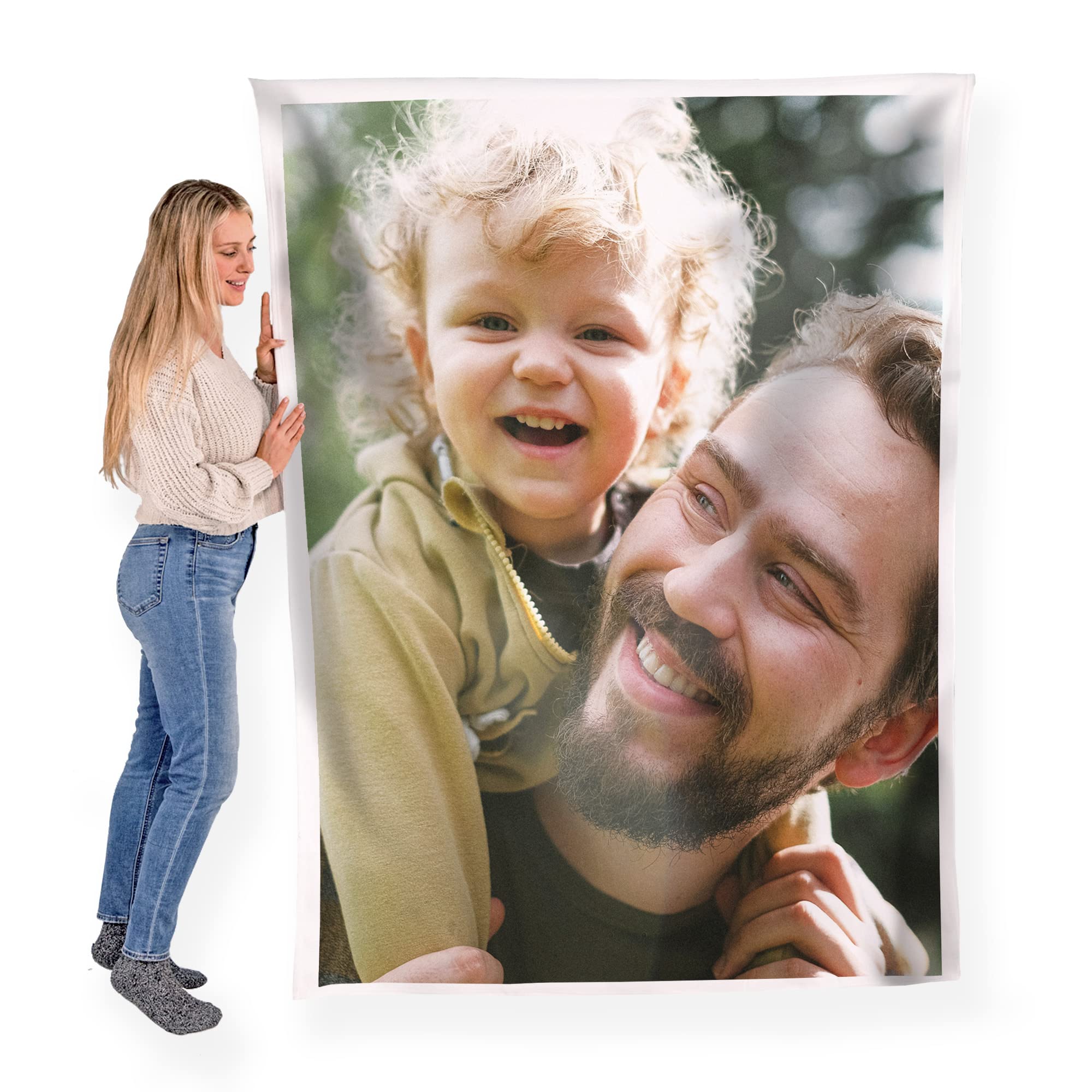 FrameStory Custom Blanket Photos and Text, Fully Customizable with Your Pictures and Message, Soft Smooth Fleece Throw, 60