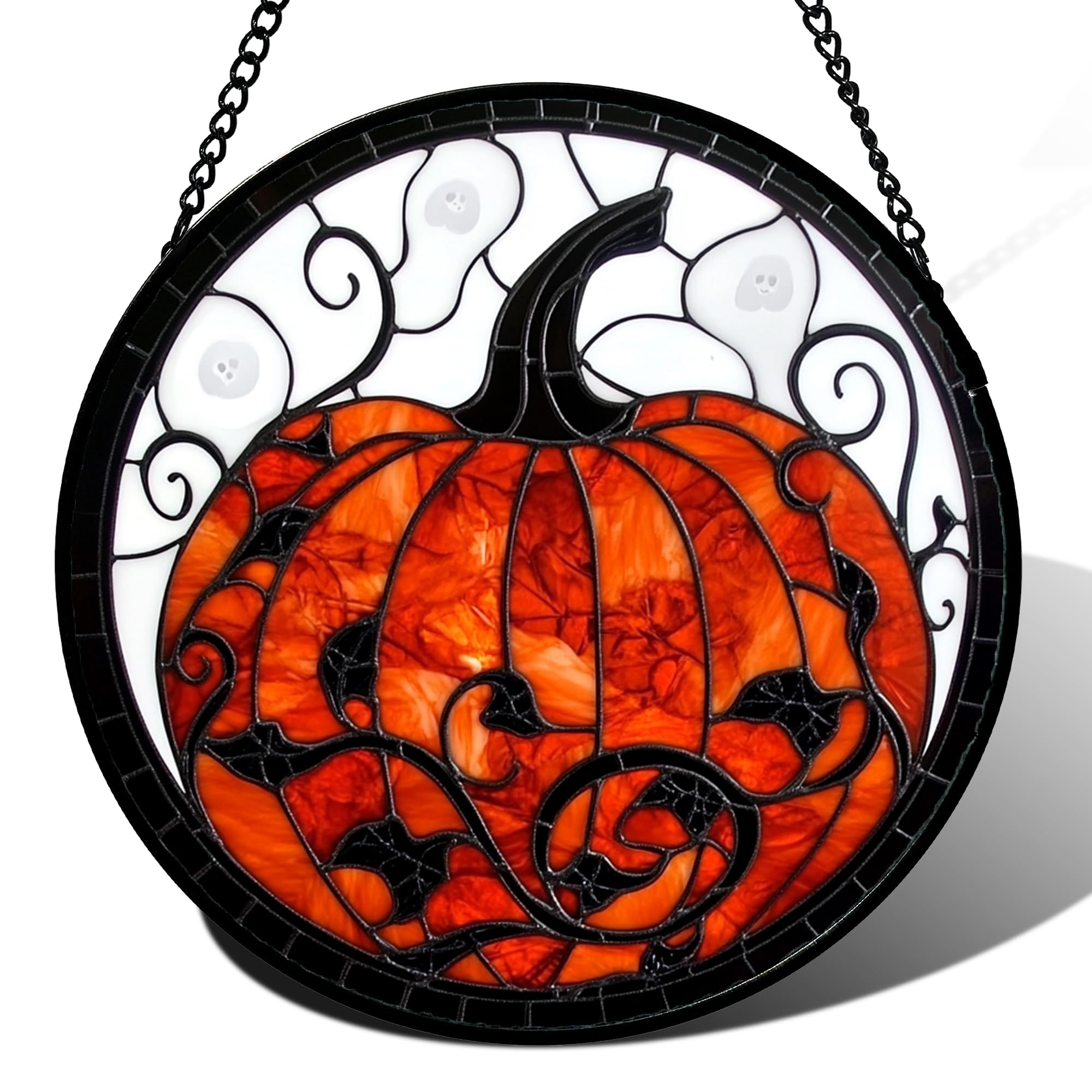 Halloween Pumpkin Ghosts Stained Glass Window Hanging Suncatcher Gifts 7.8"