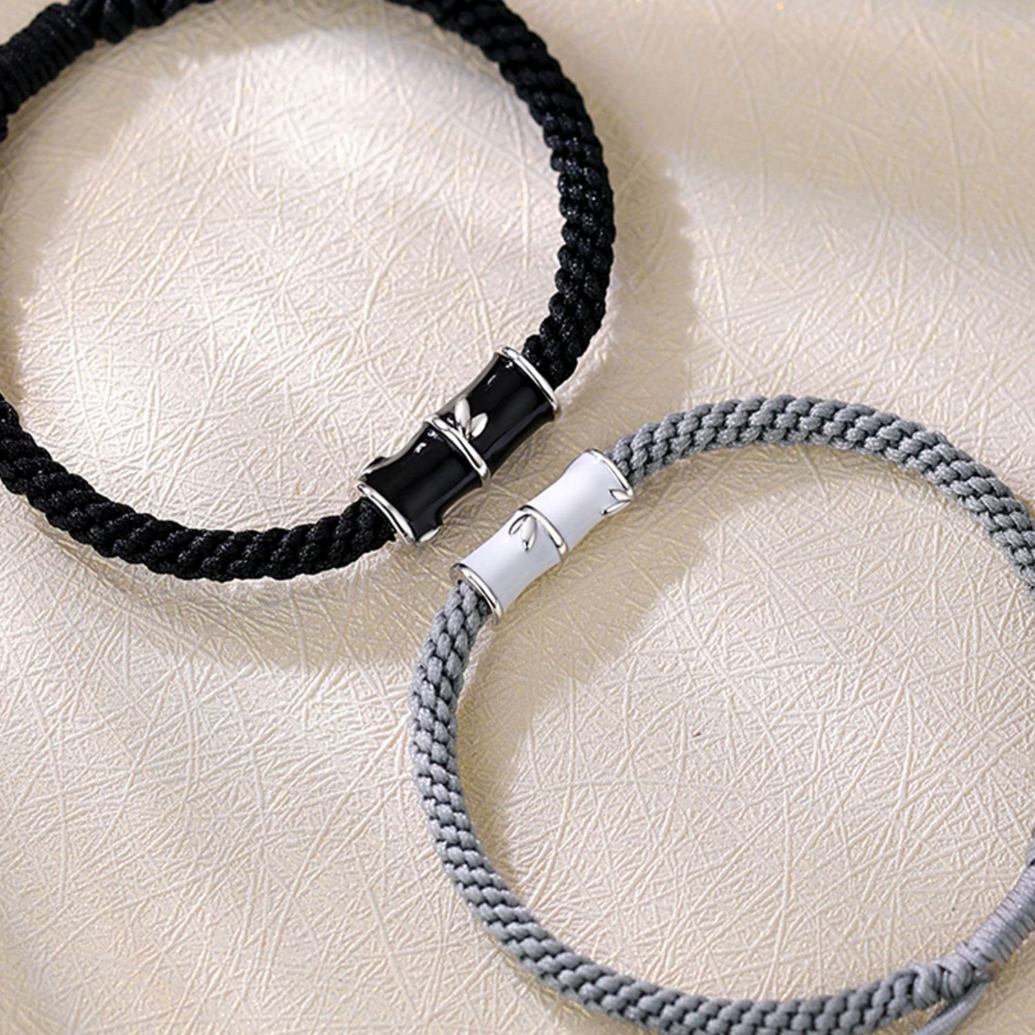 Armband Set für Paare Verstellbar Handgefertigt Geflochten Aus Sterlingsilber Bambus Schmuck Geschenke für Sie und Ihn