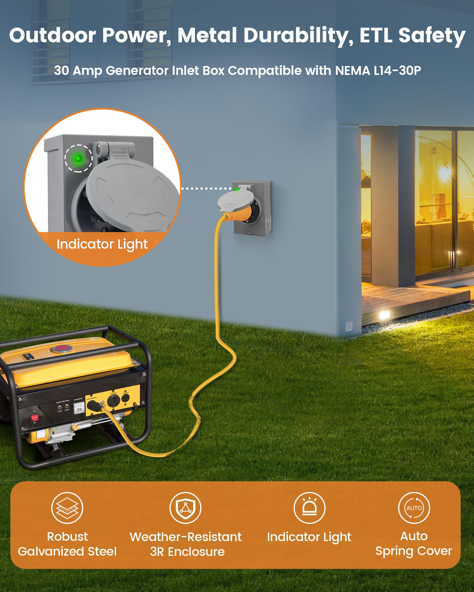 Snapklik.com : 30 Amp Generator Power Inlet Box, NEMA L14-30P Generator ...