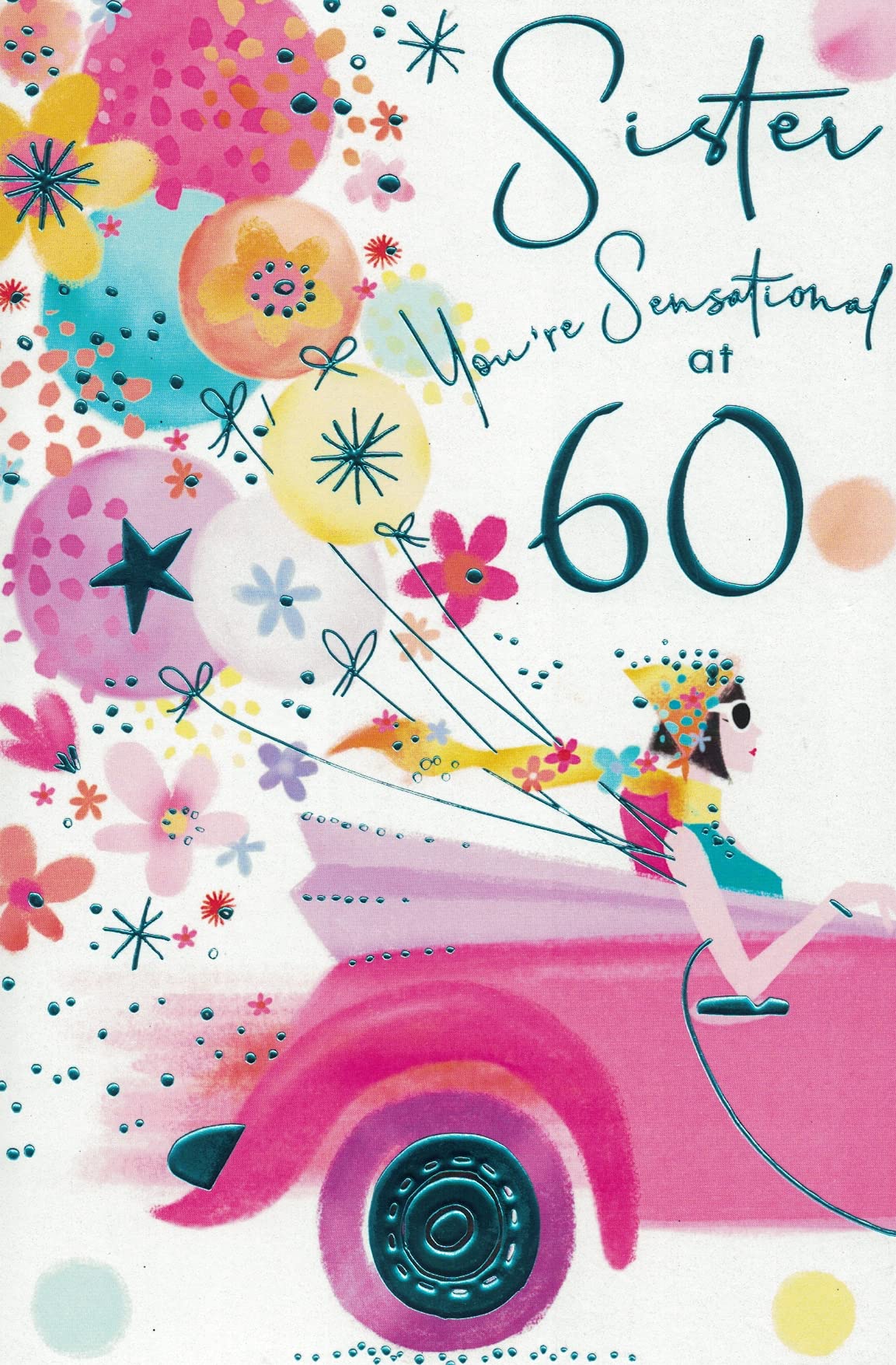 Geburtstagskarte Für Schwester – Modernes Design Mit Hund & Luftballons, Goldfolie, 16x16 Cm
