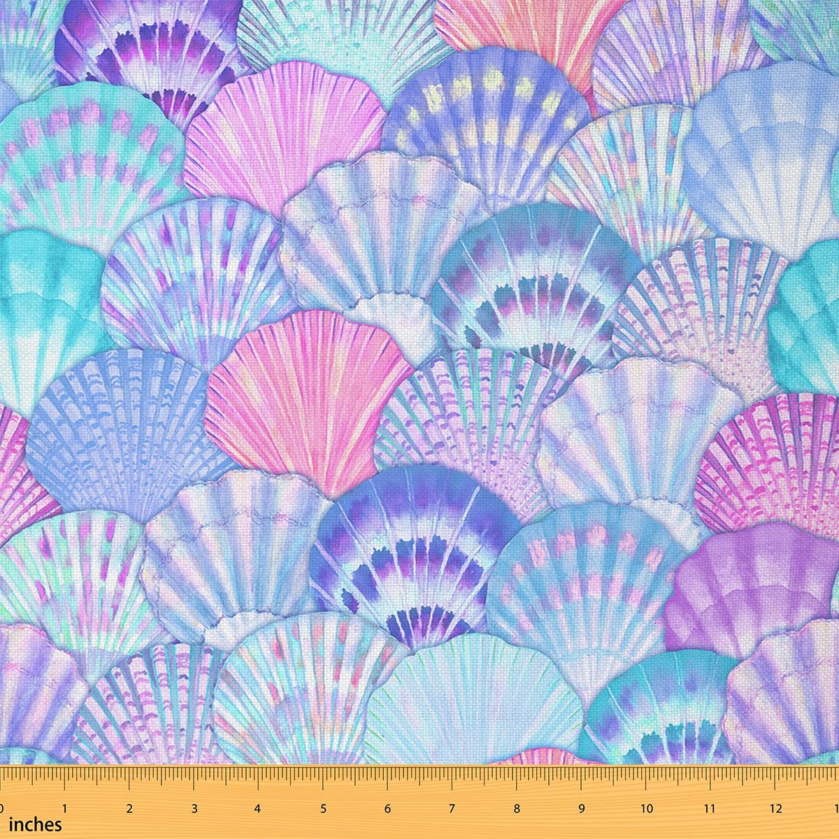 Shining Bright Shell Fabric for Girls Women Teens Colorful Watercolor Ocean Theme Fabric by The Yard Romantic Style Decorative Fabric for Upholstery and Home DIY Projects, 2 Yards, Blue Purple