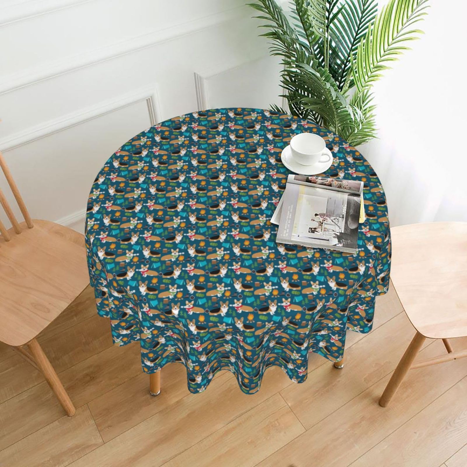 WHJSSF Dog Prints Round Decorative Table Throw 60 Inch – Waterproof Table Cover for Dining, Coffee Tables, and Outdoor Events