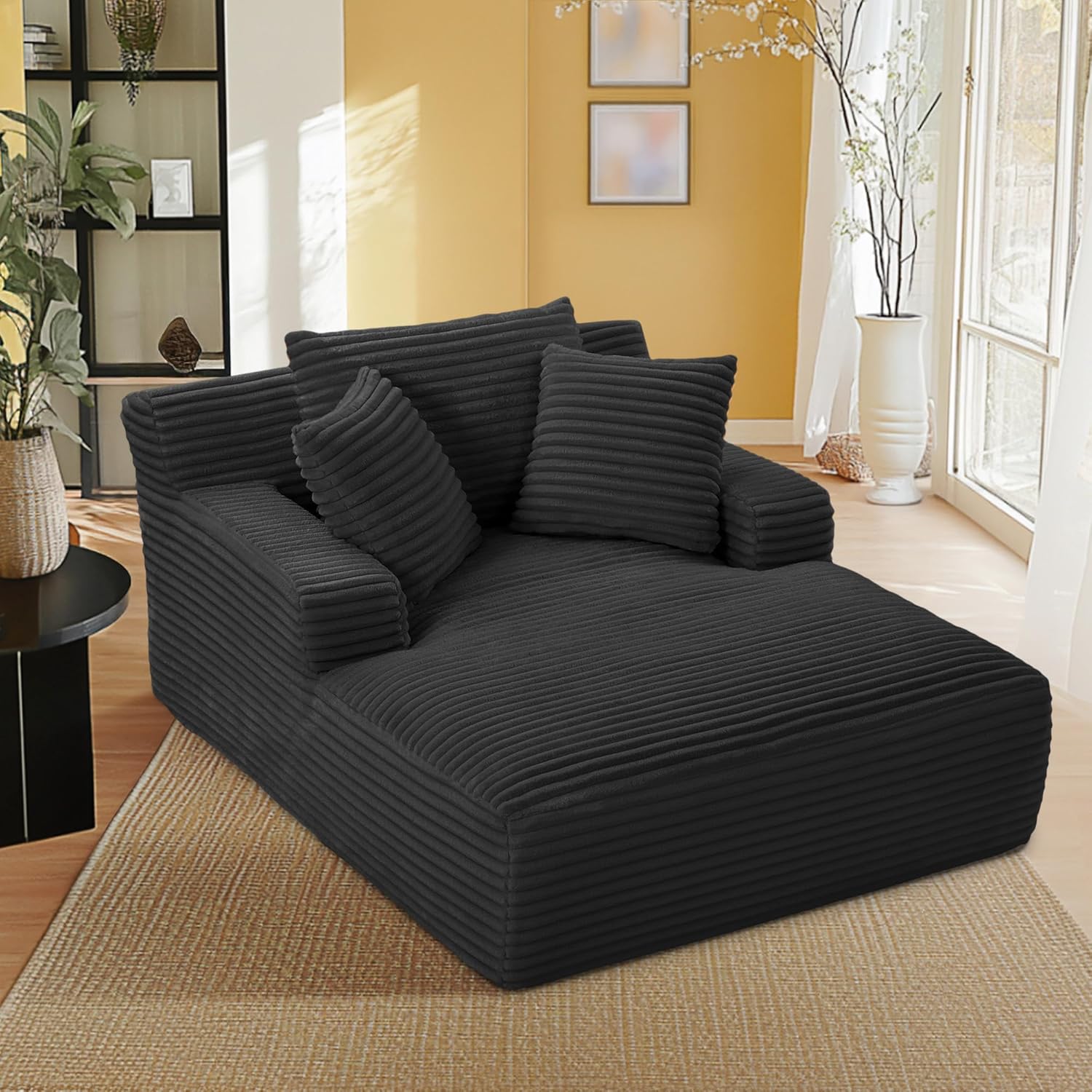 66" Chaise Lounge Chair Indoor,Boneless Chair Couches for Living Room,Deep Seat Cloud Couch,Comfy Reading Chair Sleeper Chair,Lounge Sofa Couch,No Assembly Required (Black)