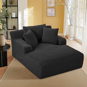 66" Chaise Lounge Chair Indoor,Boneless Chair Couches for Living Room,Deep Seat Cloud Couch,Comfy Reading Chair Sleeper Chair,Lounge Sofa Couch,No Assembly Required Black