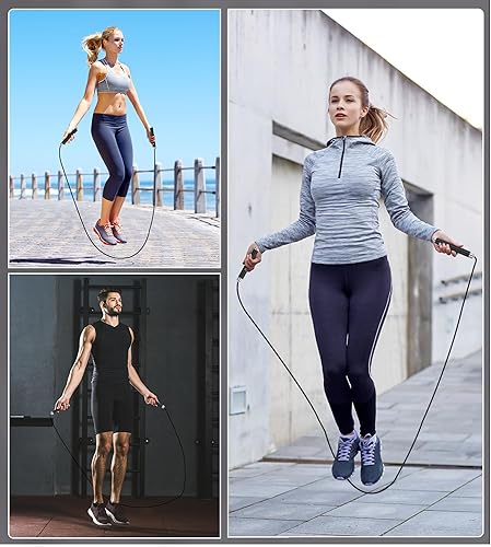 Miniatura 7 de Speed - Cuerda de saltar para fitness, para mujeres y hombres, cuerda de salto ajustable con mango de aleación y silicona para entrenamiento, boxeo,
