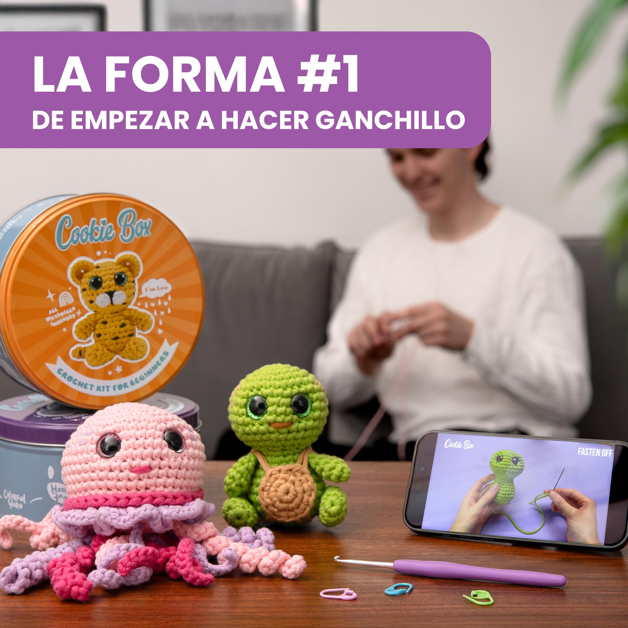 Cookie Box Kit de Ganchillo para Principiantes – Crea tu Peluche Amigurumi con Hilo, Ganchillo, Relleno, PDF y Video – Turtle Hugo | Hilo, Relleno, Guía Pdf Y Vídeo, Peluche Amigurumi Tortuga, Regalo Creativo