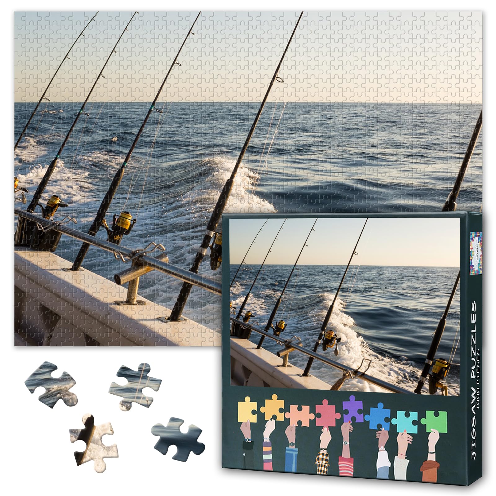 Jigsaw Puzzle 1000 Pieces for Adults Fishing Rod and Reels Wall Art Living Room Decor Tackle Painting Sports Theme Challenge 27.5 x 19.7 Inches โ image 1