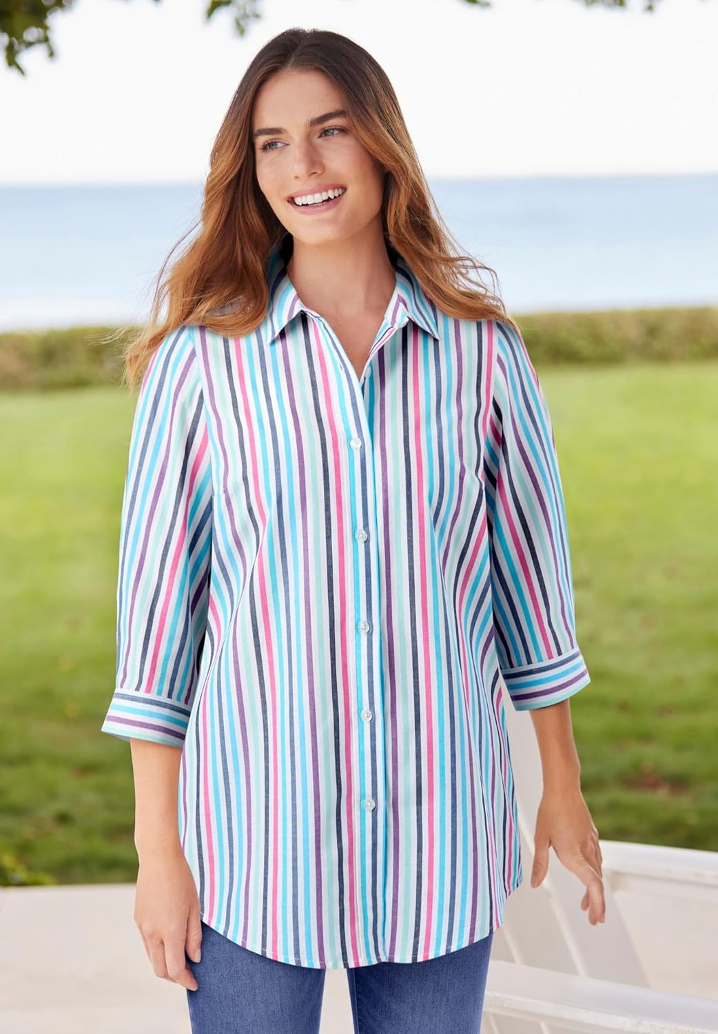 Woman Within Plus Size Perfect Three Quarter Sleeve Shirt