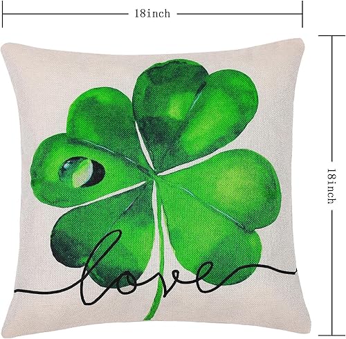Miniatura 2 de Juego de 4 fundas de almohada para decoración del Día de San Patricio de 18 x 18 pulgadas, funda de almohada de lino con trébol irlandés con