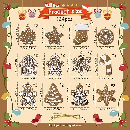Miniatura 10 de Adornos de casa de jengibre para decoración de árbol de Navidad, 12 piezas de decoración de Navidad de casa de jengibre, adornos colgantes