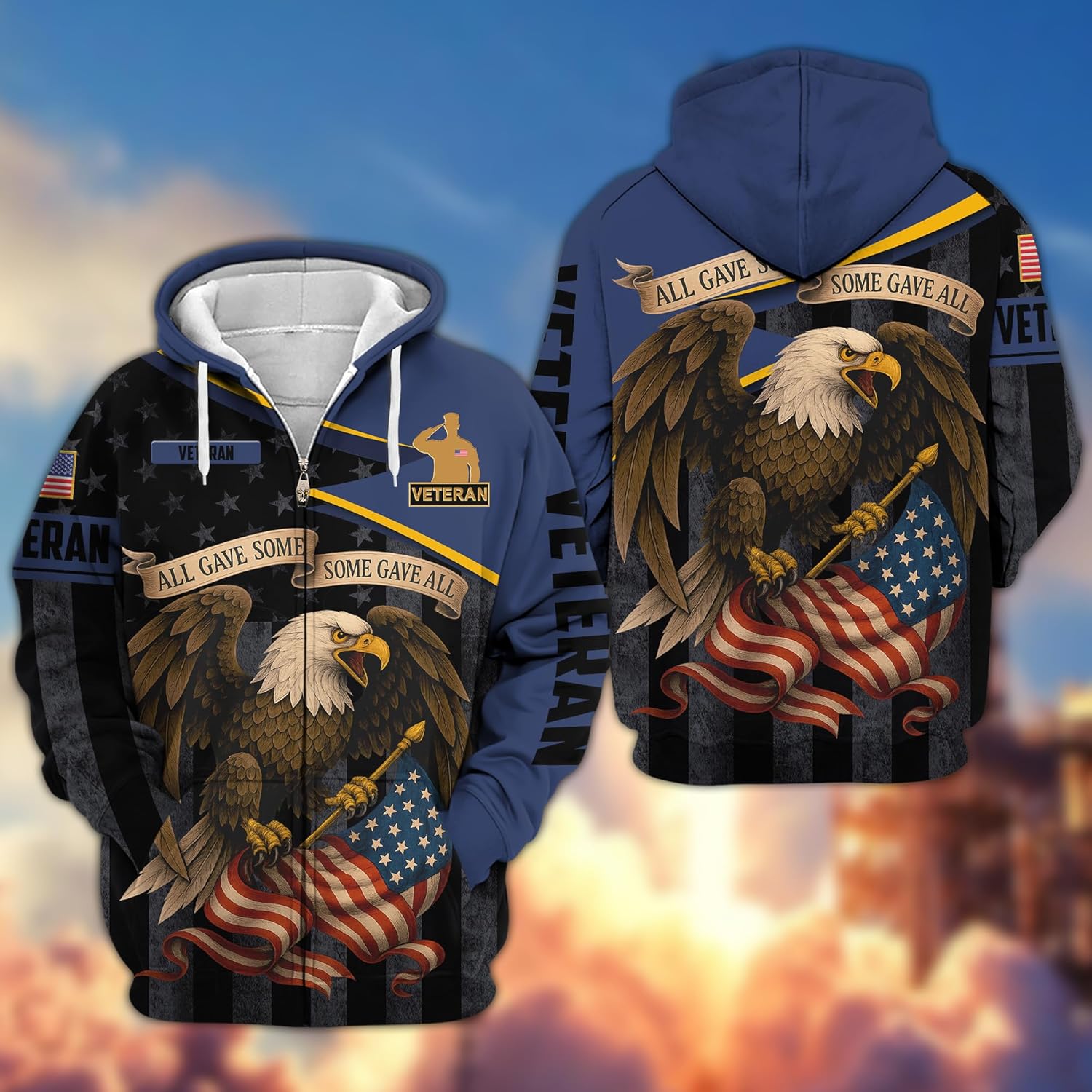 Some Gave All Veteran Zip-Up Hooded Sweatshirt Military Sweatshirts For Men American Eagle Hoodie Patriots Veteran Sweatshirt - Image 3