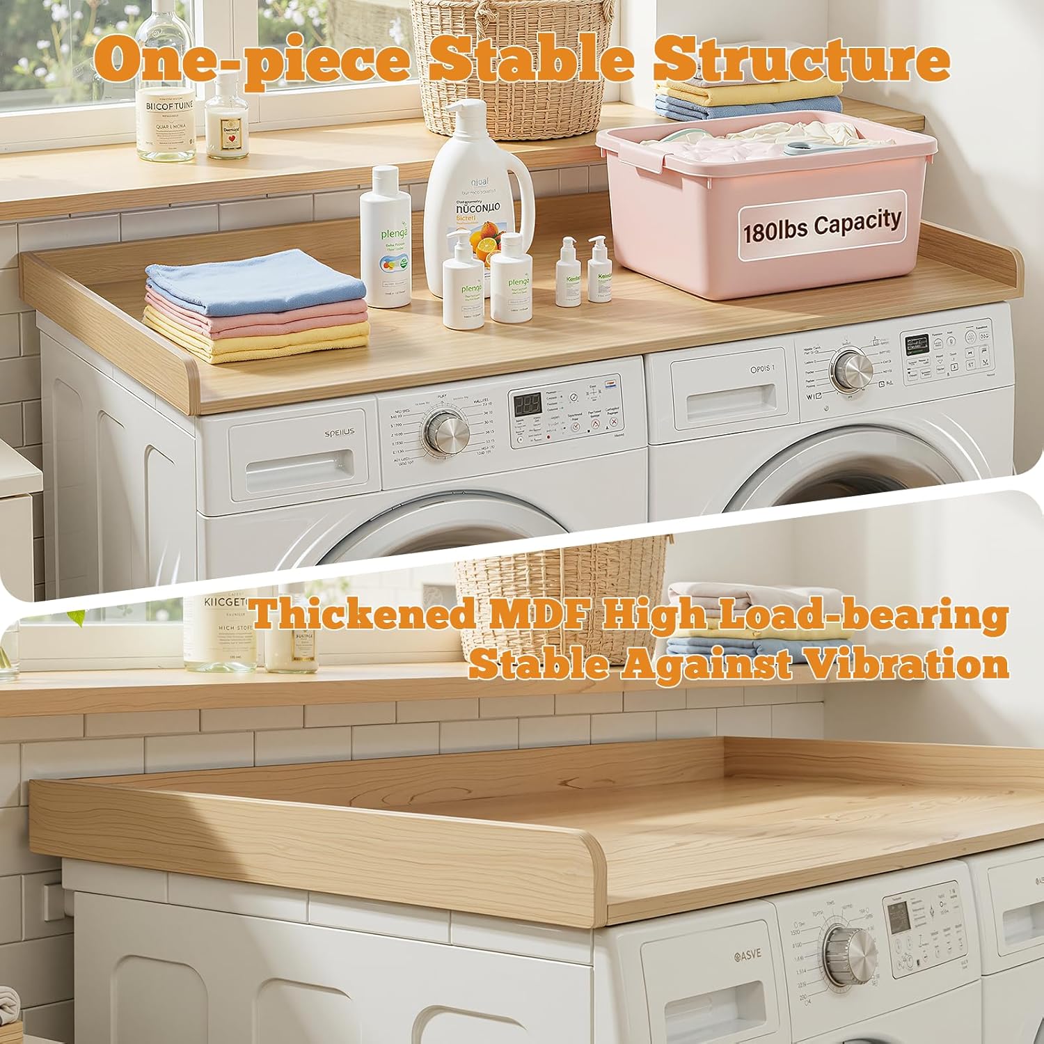 Laundry Washer Dryer Countertop: 54"X27.5" Washing Machine Topper, Laundry Table Storage Organization with Edge, Cover Guard Organizer for Washer Dryer Laundry Room Counter Top