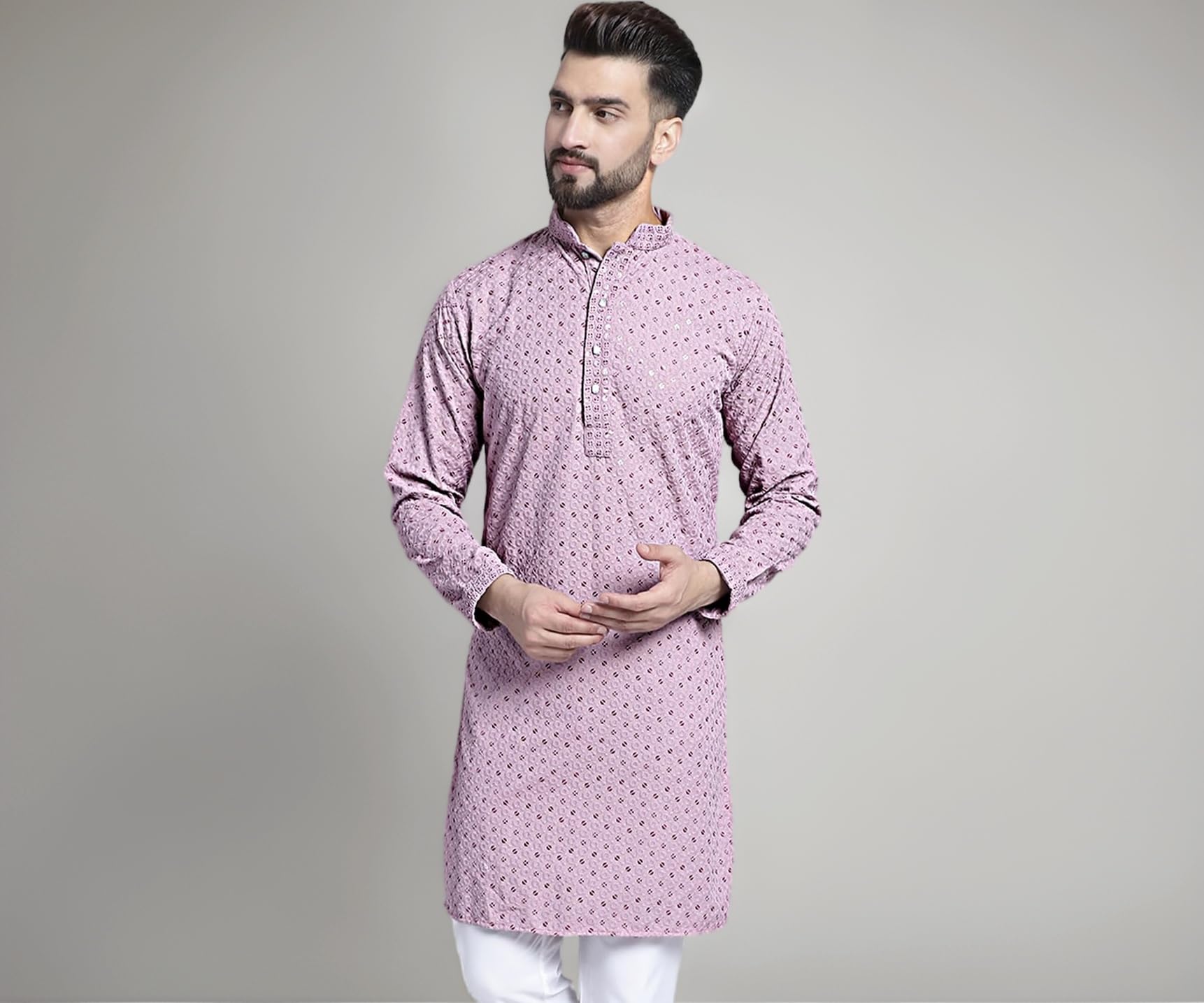 Jompers Men's Regular Fit Cotton Chikankari Embroidered and Sequence Kurtas