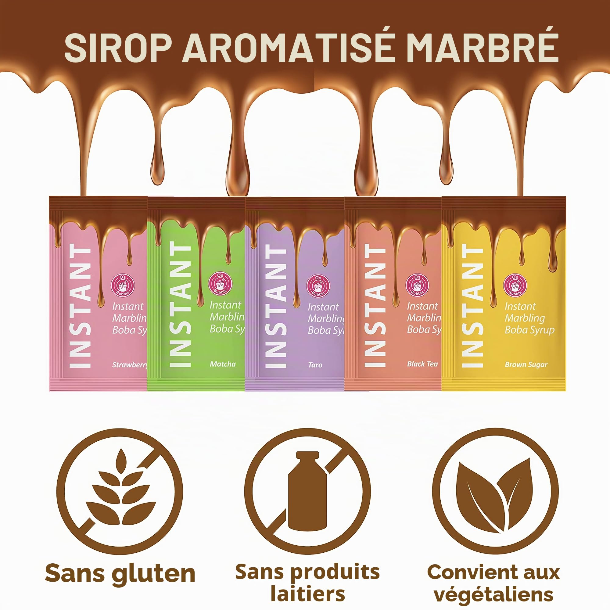 EasyCookAsia Service à thé à bulles prêt en 1 minute | 4 portions avec perles de tapioca, sirop de marbre de qualité supérieure et paille en papier | végétalien et sans gluten | thé boba authentique