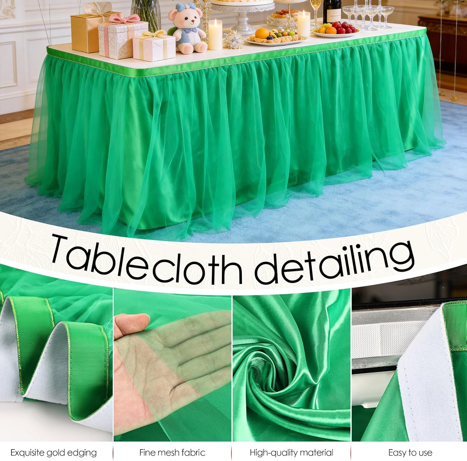 THARAHT Tulle Table Skirt 9FT 270CM Long for Rectangle Tables Round Tables Ruffle Desk Skirt for Princess Girls Birthday Party Cake Dessert Decorations Table Skirt