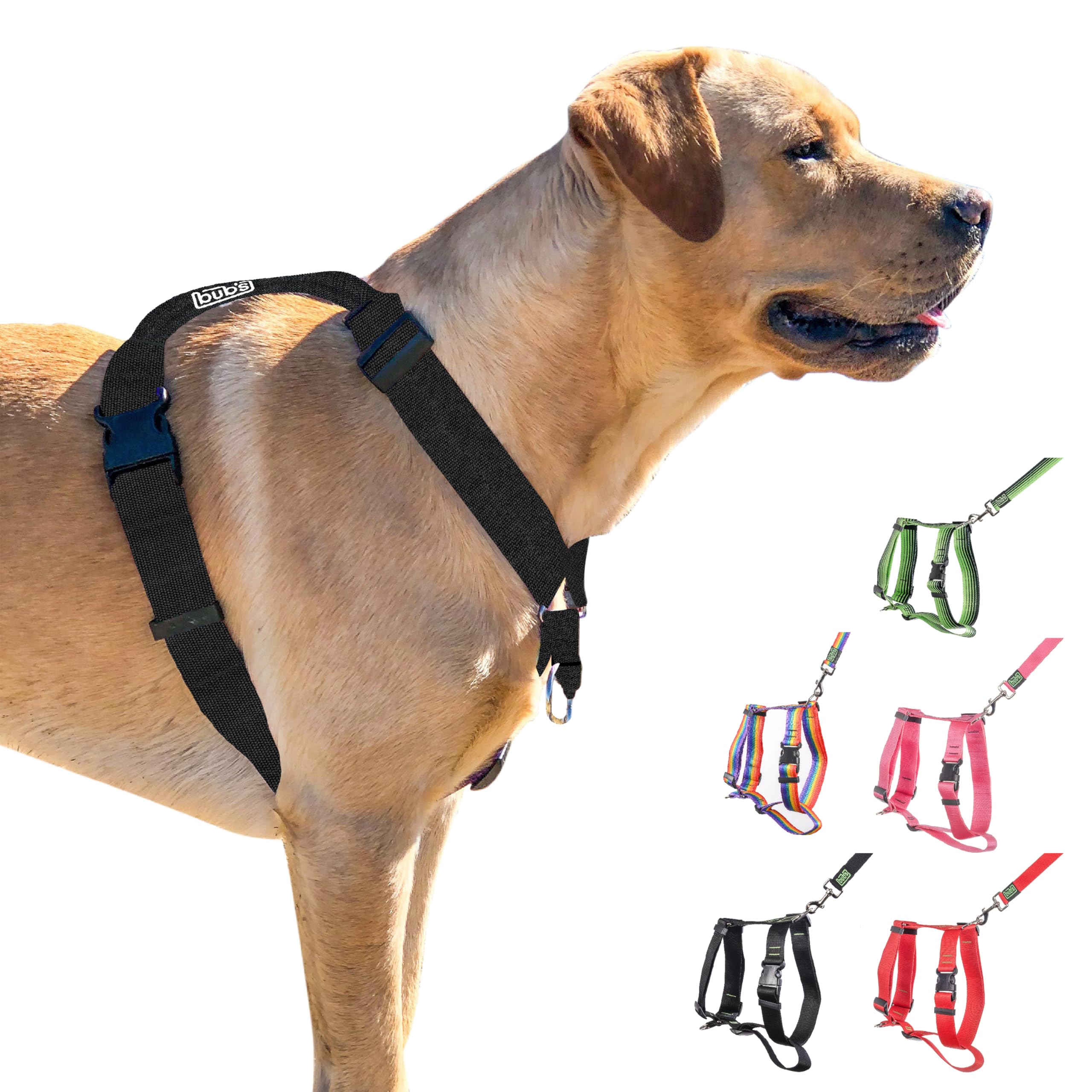 Bub’s® Arnés Perro Grande Antitirones - Arnés Perro Forma de H - Comprobar tamaño: Cuello 43 a 74 cm, Pecho 59 a 94 cm - Dog Harness, Pechera para Perro (Color Negro)