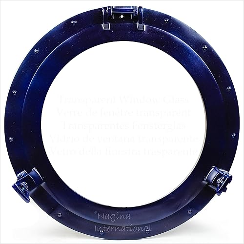 Nagina International Ojo de buey náutico color azul de aluminio  Decoración de pared marítima de 10 pulgadas, ventana (vidrio transparente)