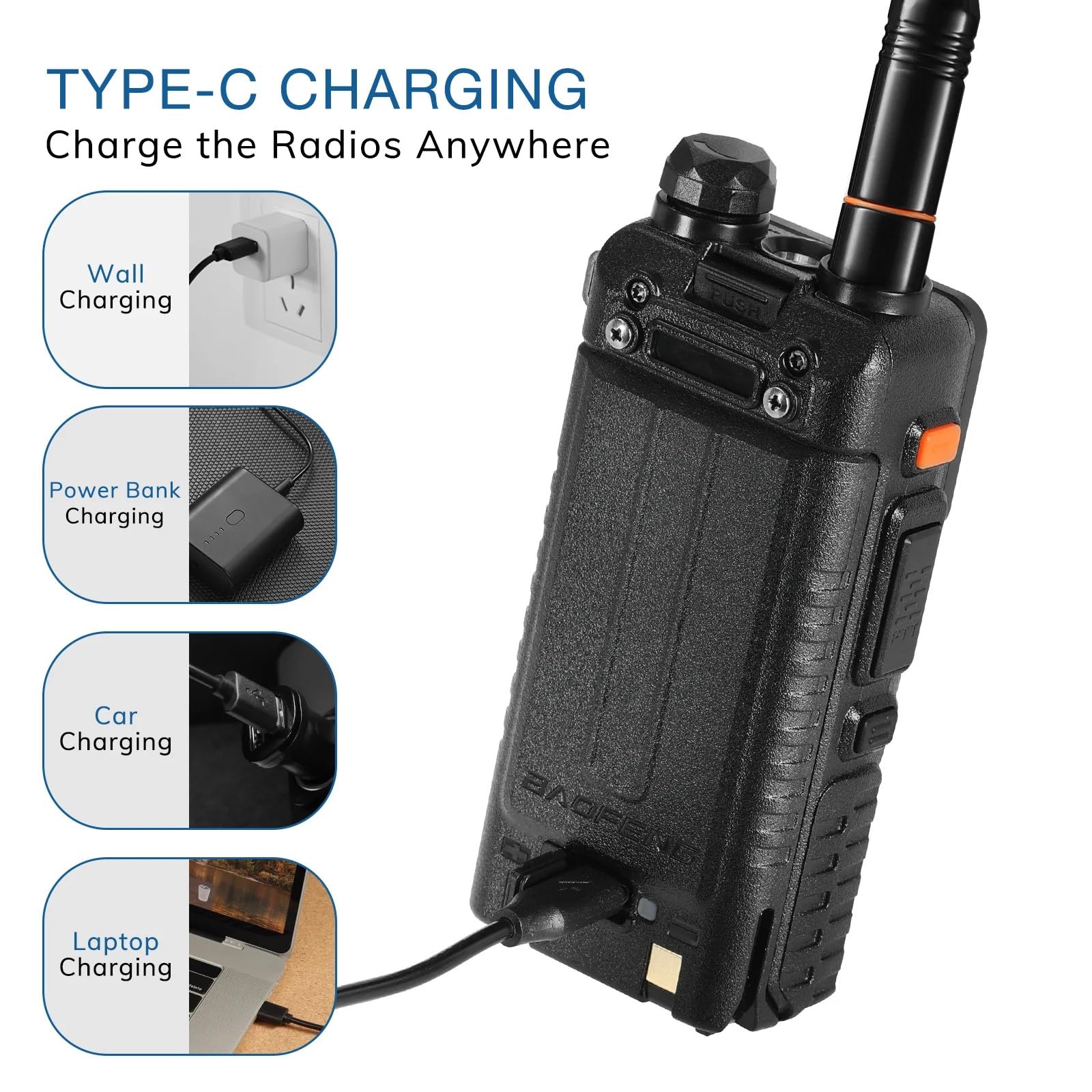 BAOFENG Radio 10W Walkie Talkies Long Range NOAA Weather Radio Handheld Emergency Two Way Radio 999CH with 2500mAh Type-C Battery,Programming Cable for Survival Gear Hunting Camping(2PACK) - 4