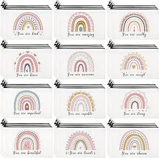 36 Pcs Cosmetic Bags Bulk Inspirational Quotes Cute Makeup Bag Zipper Travel Cosmetic Pouch Amazing Beautiful Inspirational Gifts for Women Girls, 12 Styles (Rainbow Style)