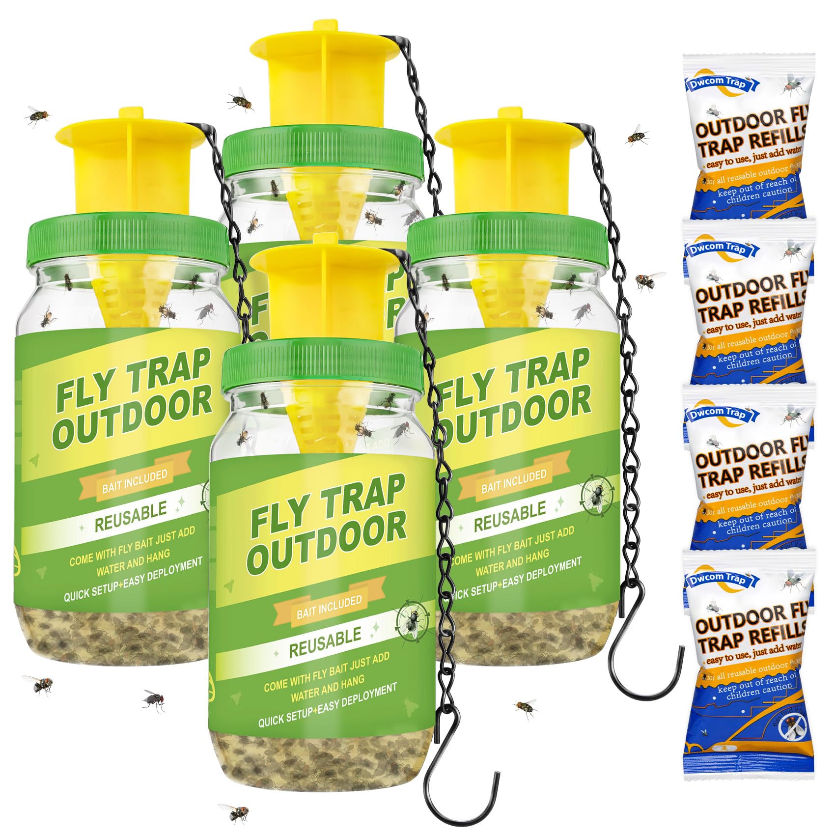 4 Pack Fly Traps Outdoor with Natural Fly Bait