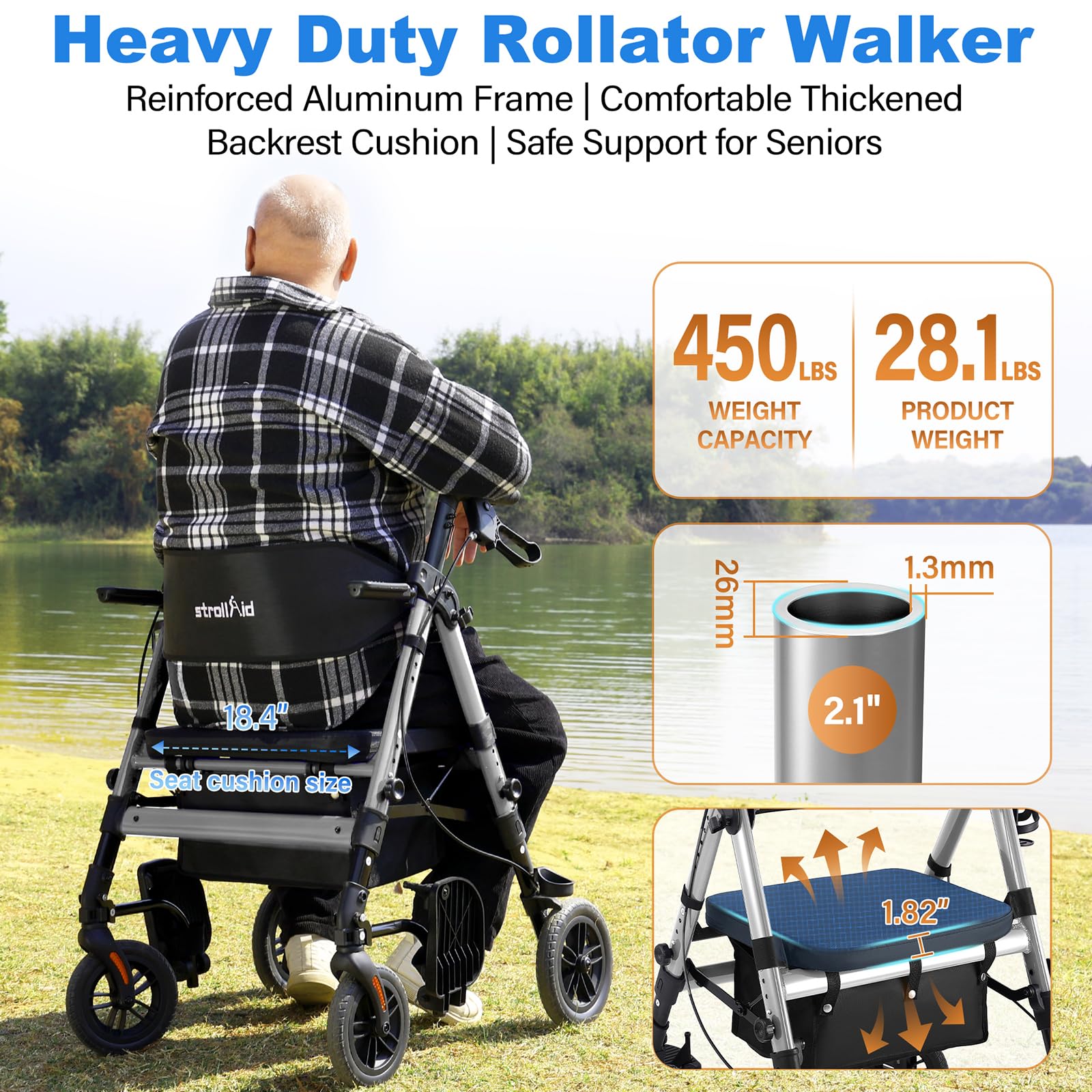 Heavy Duty Walkers for Seniors, 2-in-1 Rollator Wheelchair Combo — Amazon image 2