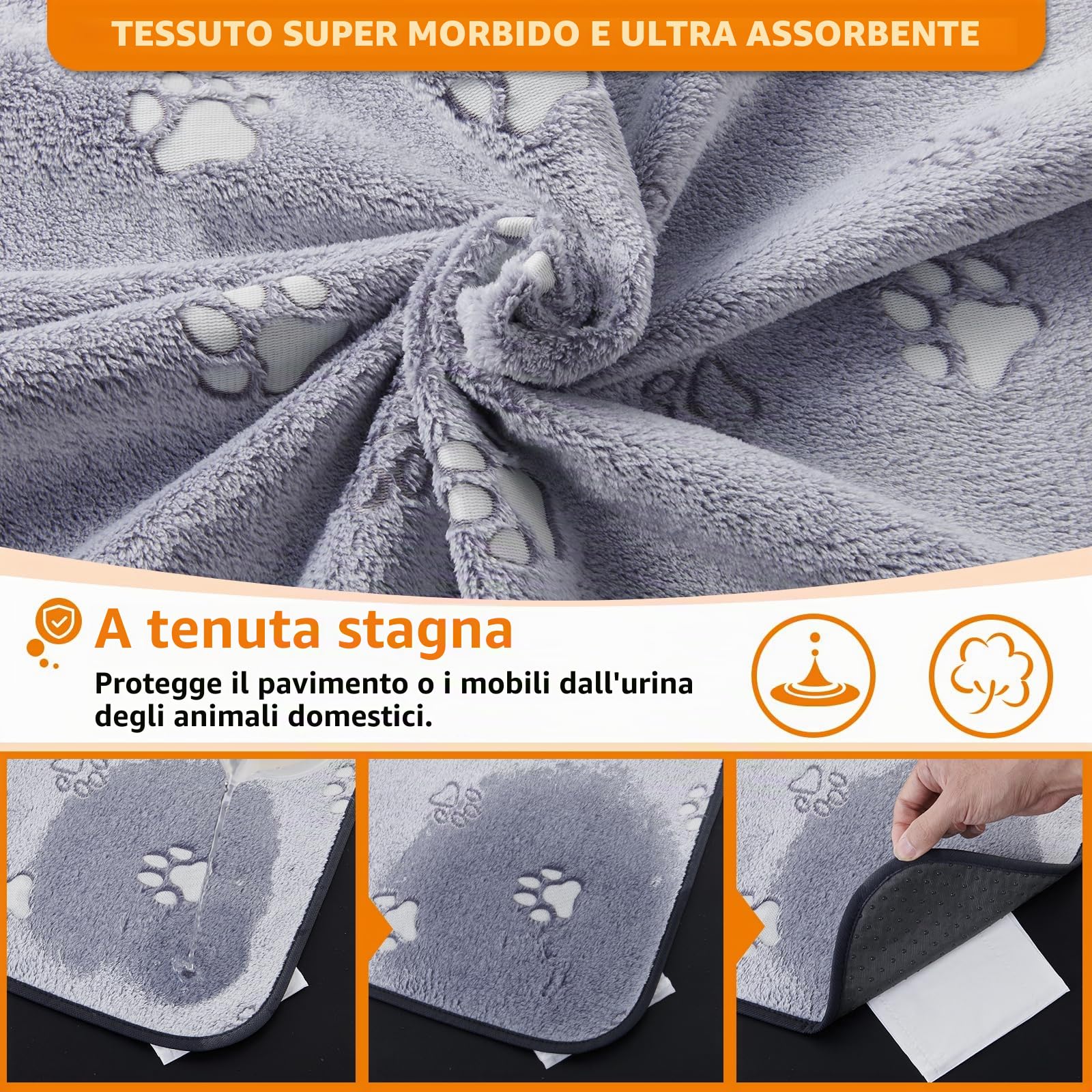 PICK FOR LIFE Tappetino igienico per cuccioli e cani anziani, lavabile, asciugatura rapida, incontinenza urinaria, colore grigio (70 x 100 cm)