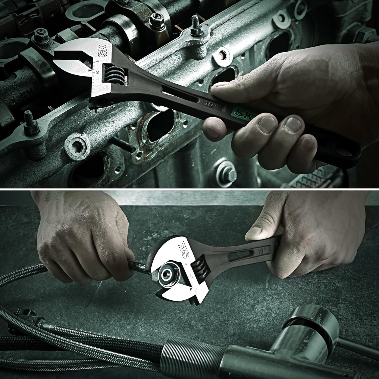 SK 10-Inch Adjustable Wrench, Heavy Duty High-Torque Wrench, Black Phosphating Finish, 1.31" Jaw Capacity, Premium Cr-V Steel, SAE&Metric Scale