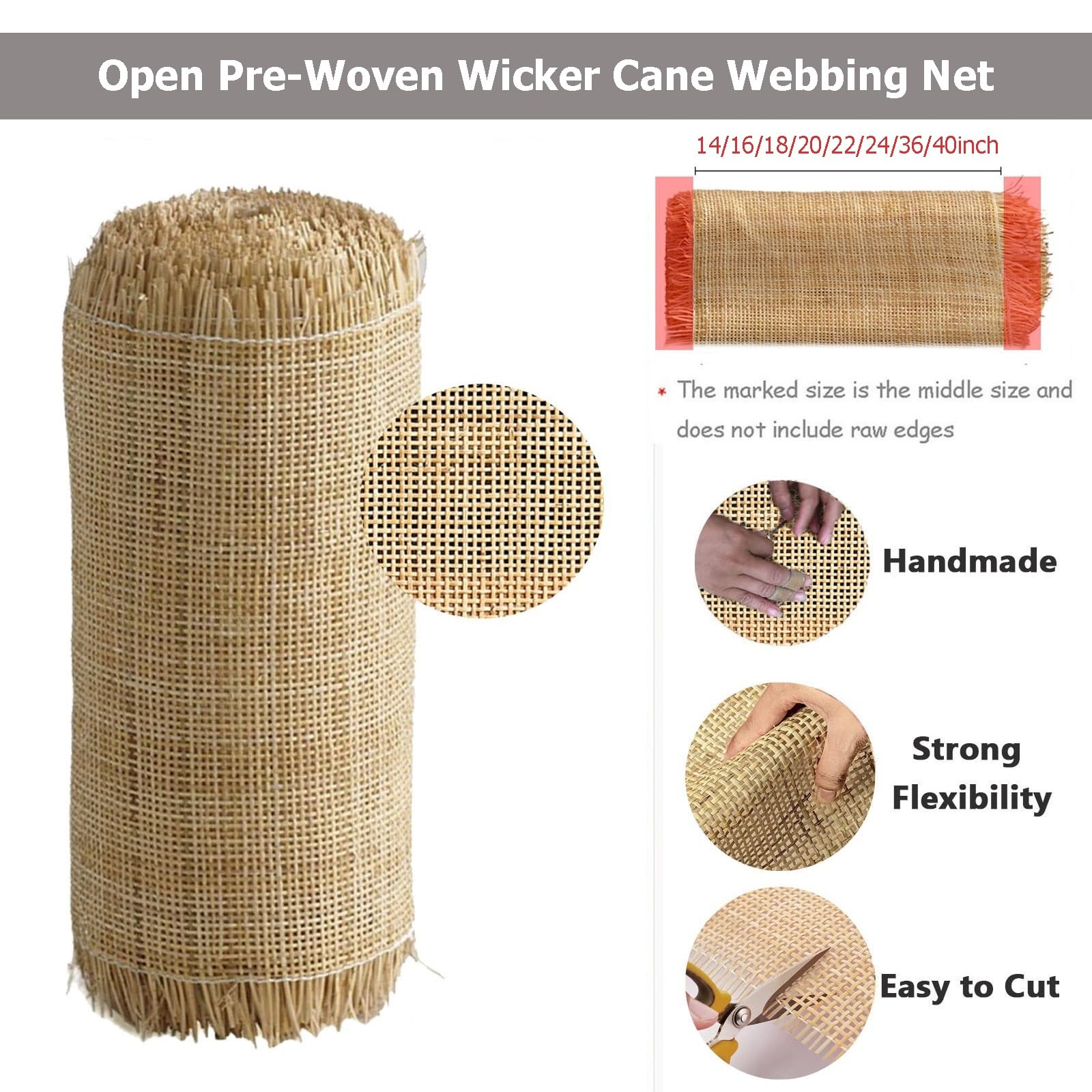 Rete Di Canna Di Rattan Naturale | Rotolo Per Riparazione Mobili | Fai-da-te Sedie, Armadi, Decorazioni | Diverse Misure Disponibili