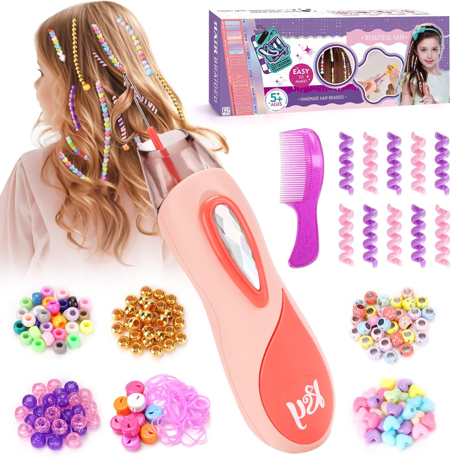 Little Guy 5 6 7 8 9 10 Year Old Girls Gifts: Toys for Girls Age 6-12 Hair Accessories Beads for Braids Birthday Presents Age 7 8 9 DIY Hair Princess Decoration Hair Braiding Kit Toys for Kids