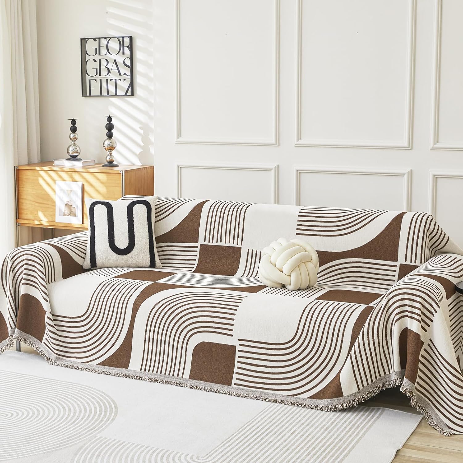 Housse de canapé anti-griffes de chat Chenille Boho Brown