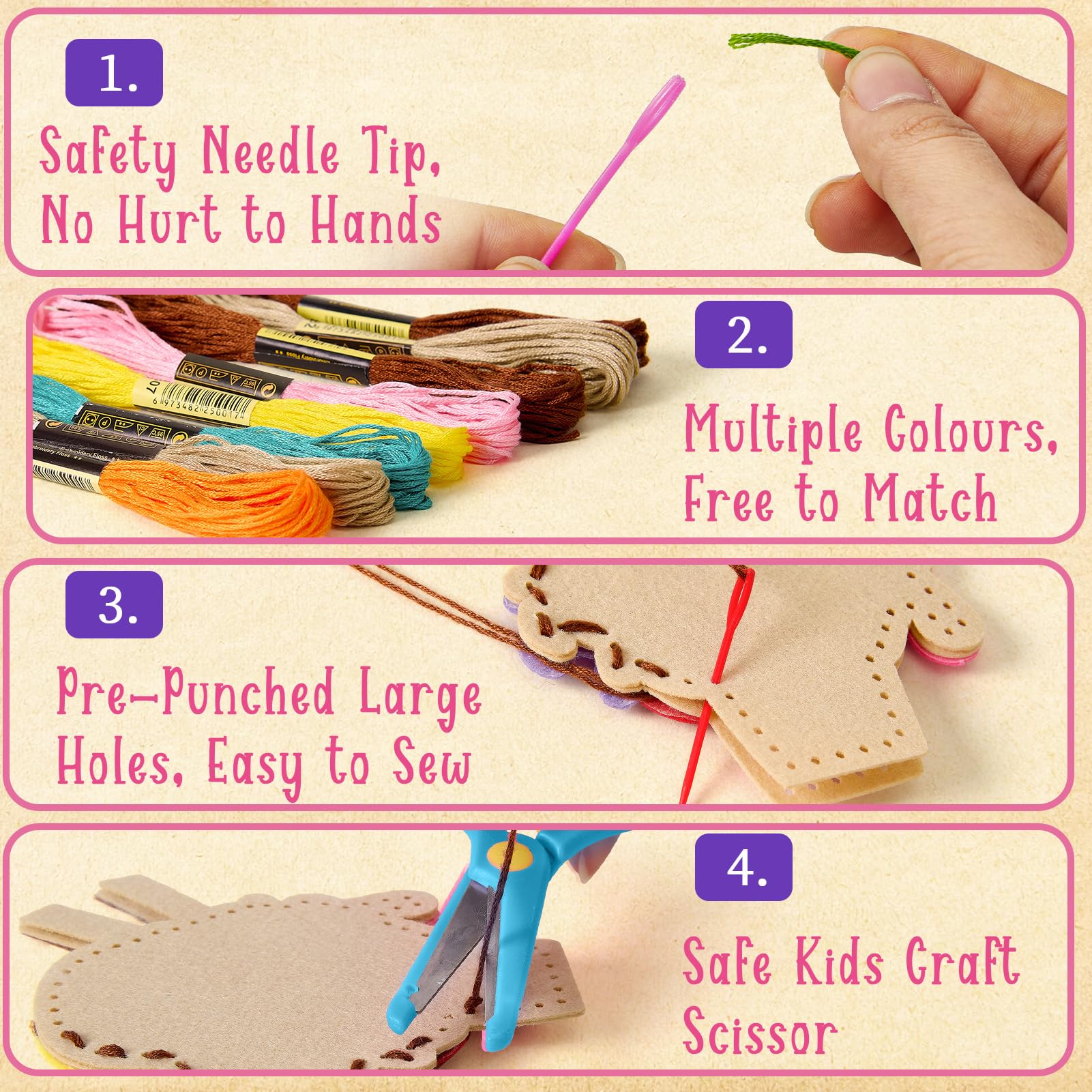 TUZT Kit Couture Enfant 12 DIY Desserts Bricolage avec Couture en Feutre & Aiguilles Plastique Loisir Créatif Jouet Cadeau pour Garçon Fille 5-10 Ans