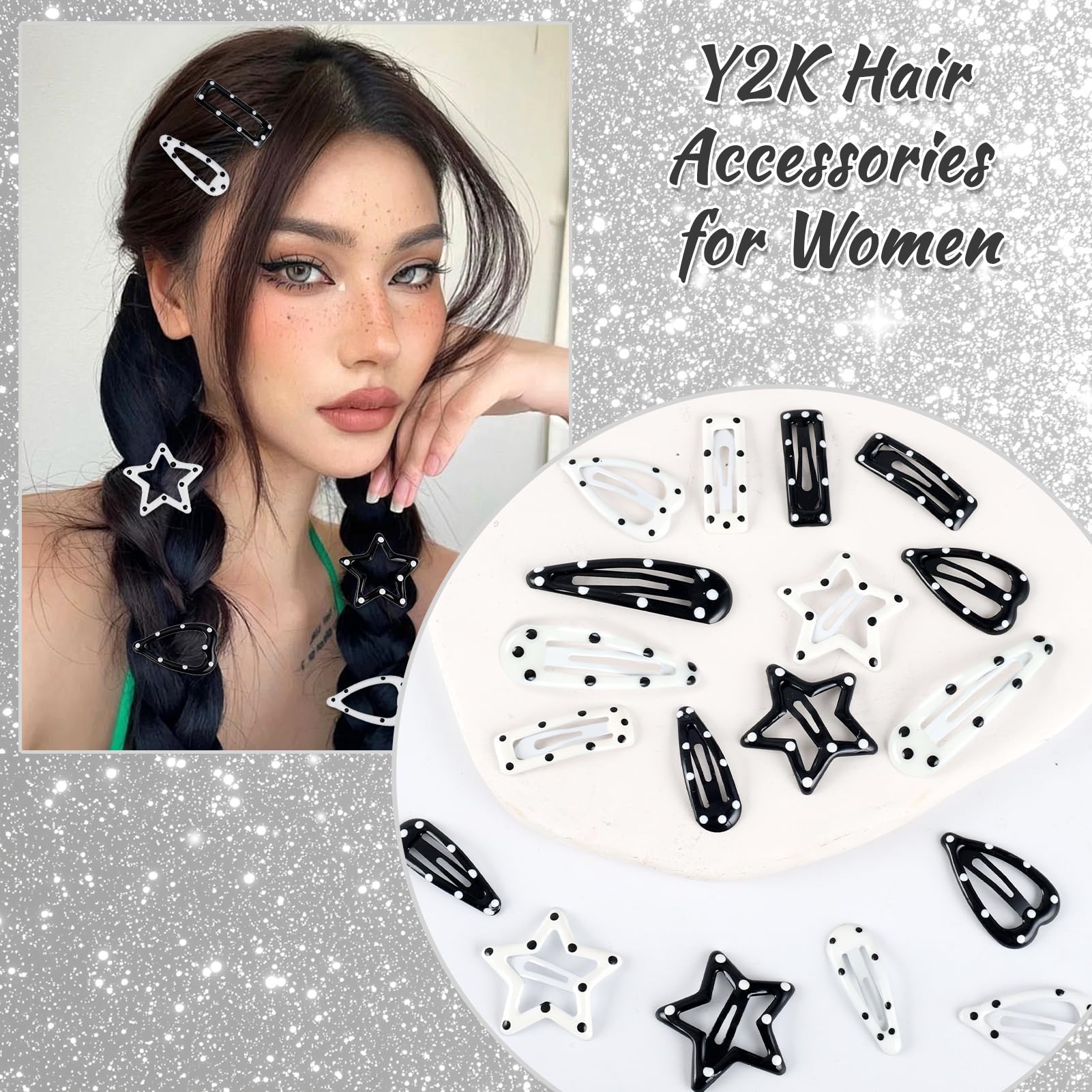 NWOT-Hair clips black and white Whaline 14Pcs White Black Checker Hair Clips - No Bend, No  main image 3