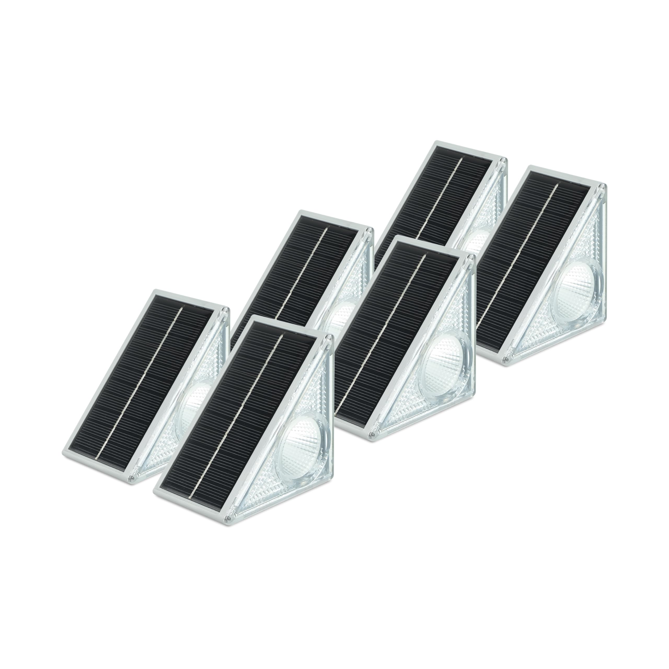 Garza - Pack 6 Luces Solares Triangulares para Escaleras, Iluminación Multicolor, 12h de Autonomía, Sensor Crepuscular, IP65 Impermeable, Fácil Instalación