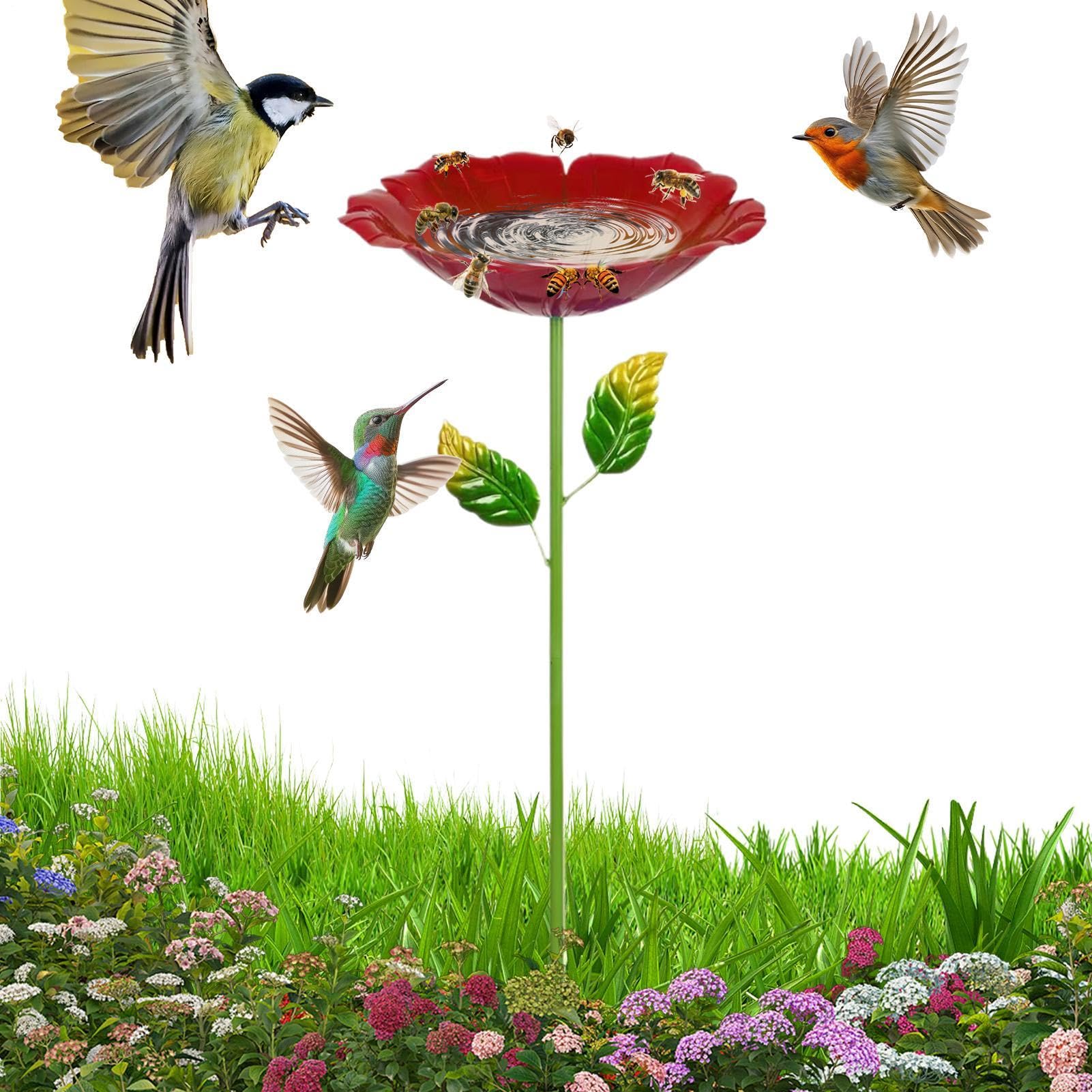 Abreuvoir papillons en verre fleur jaune 27x80cm pour deco de jardin