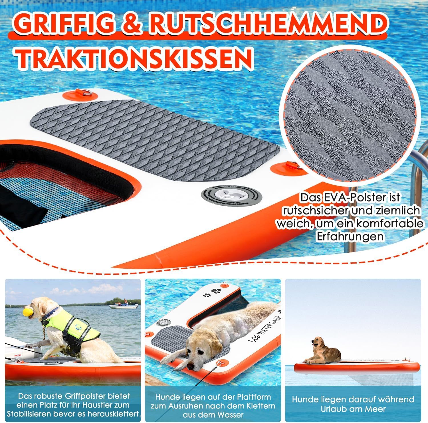 Rampe d'eau extra large pour chien, échelle pour piscine, quai et bateau, rampe pour animaux de compagnie avec marches améliorées antidérapantes, échelle pour chien de 68 kg
