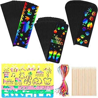 Leitee 48 Sets 3 Style Scratch Rainbow Bookmarks Making Kit for Kids Scratch Paper Art DIY Bookmarks with Bamboo Stylus, Satin Ribbons for Kids Students Classroom School Party Favor Gifts Bulk